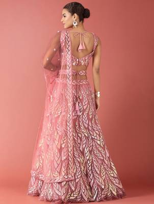sky blue net embroidered lehenga choli with dupatta 3