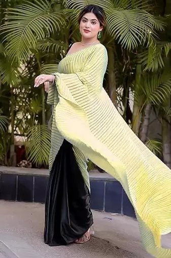 yellow ombre chinnon saree with unstitched blouse