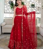 red georgette embroidered lehenga choli with dupatta
