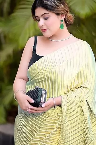 yellow ombre chinnon saree with unstitched blouse