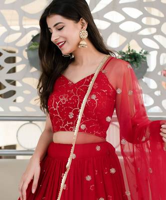red georgette embroidered lehenga choli with dupatta 2
