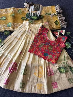 Girls cream soft tissue butterfly print lehenga choli with 3d weaving work 2
