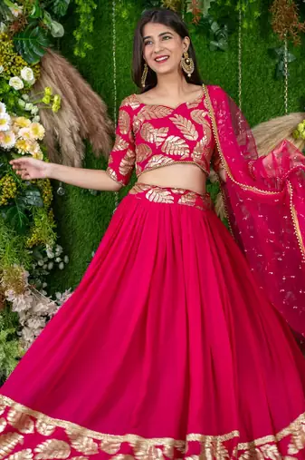 rani pink georgette embroidered lehenga choli with dupatta