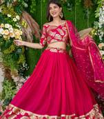 rani pink georgette embroidered lehenga choli with dupatta
