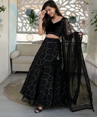 black georgette embroidered lehenga choli with dupatta 4