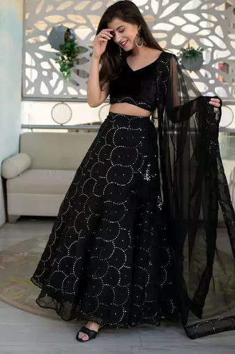 black georgette embroidered lehenga choli with dupatta