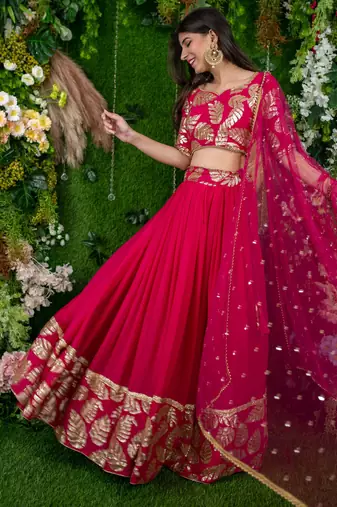 rani pink georgette embroidered lehenga choli with dupatta