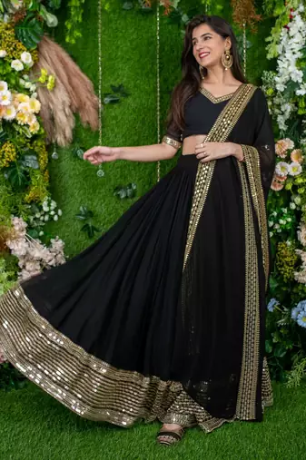 black georgette embroidered lehenga choli with dupatta
