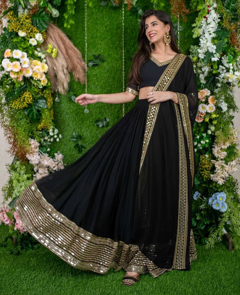 black georgette embroidered lehenga choli with dupatta