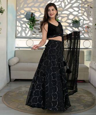 black georgette embroidered lehenga choli with dupatta 5