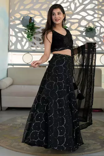 black georgette embroidered lehenga choli with dupatta