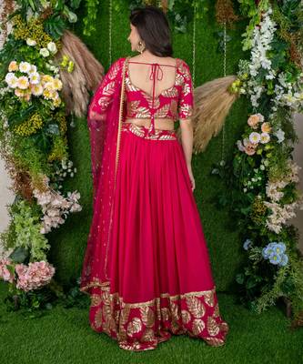 rani pink georgette embroidered lehenga choli with dupatta 3