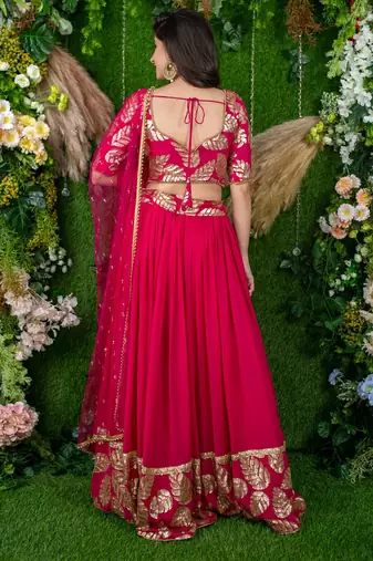 rani pink georgette embroidered lehenga choli with dupatta