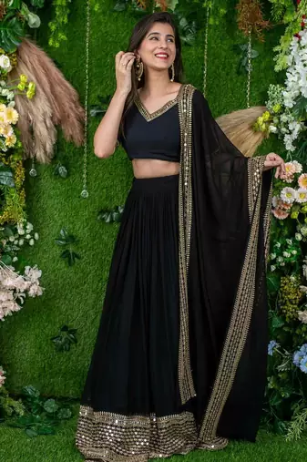 black georgette embroidered lehenga choli with dupatta