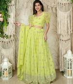 light green georgette embroidered lehenga choli with dupatta
