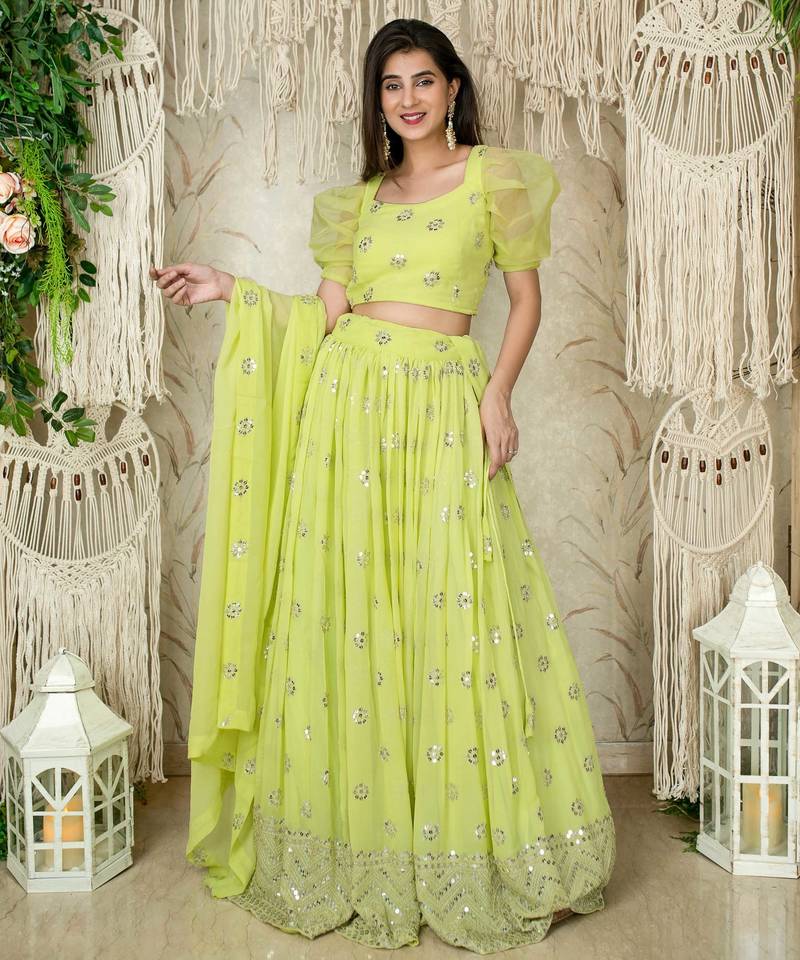 light green georgette embroidered lehenga choli with dupatta