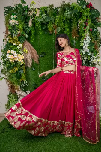 rani pink georgette embroidered lehenga choli with dupatta