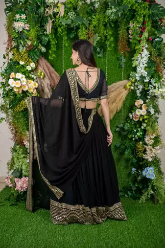 black georgette embroidered lehenga choli with dupatta