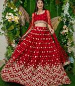 red georgette embroidered lehenga choli with dupatta