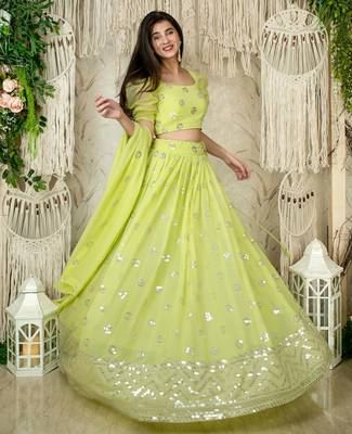 light green georgette embroidered lehenga choli with dupatta 2