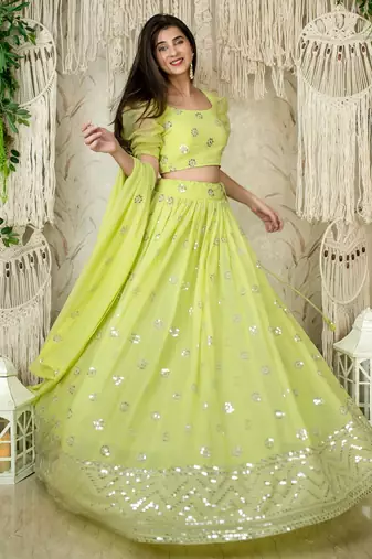 light green georgette embroidered lehenga choli with dupatta