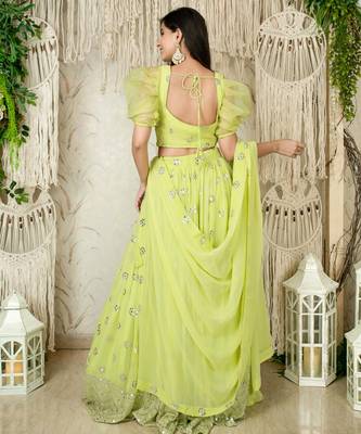light green georgette embroidered lehenga choli with dupatta 3
