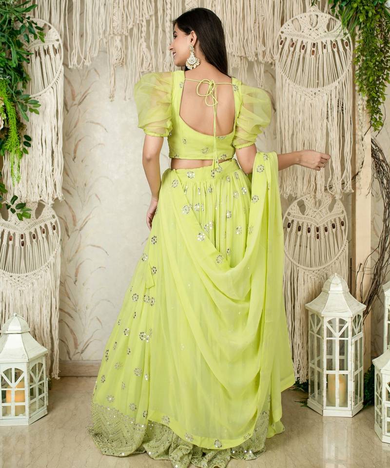 light green georgette embroidered lehenga choli with dupatta