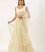 light yellow net embroidered lehenga choli with dupatta