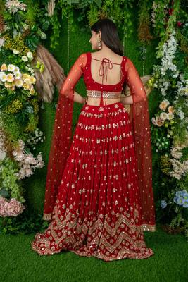 red georgette embroidered lehenga choli with dupatta 3
