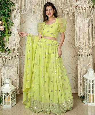 light green georgette embroidered lehenga choli with dupatta 4