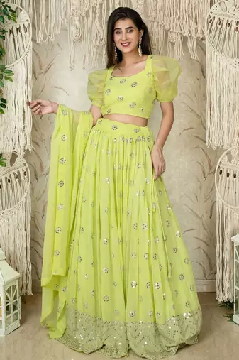 light green georgette embroidered lehenga choli with dupatta