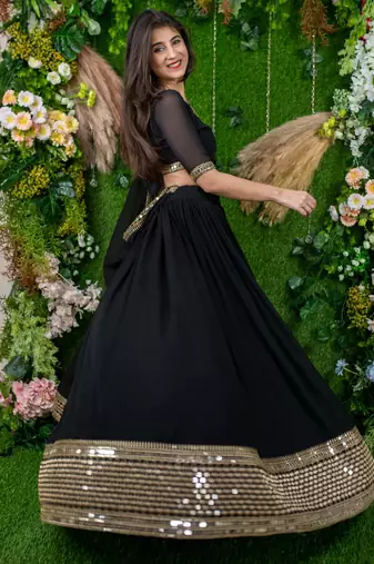 black georgette embroidered lehenga choli with dupatta