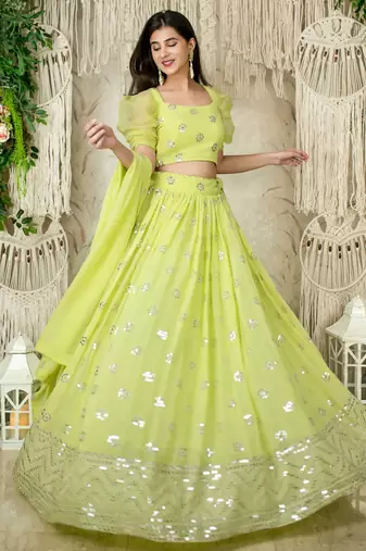 light green georgette embroidered lehenga choli with dupatta