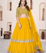 yellow georgette embroidered lehenga choli with dupatta