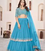 sky blue georgette embroidered lehenga choli with dupatta