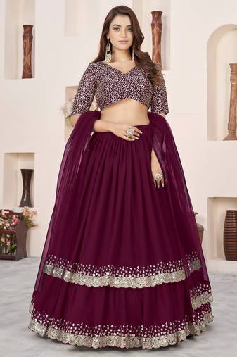 purple georgette embroidered lehenga choli with dupatta