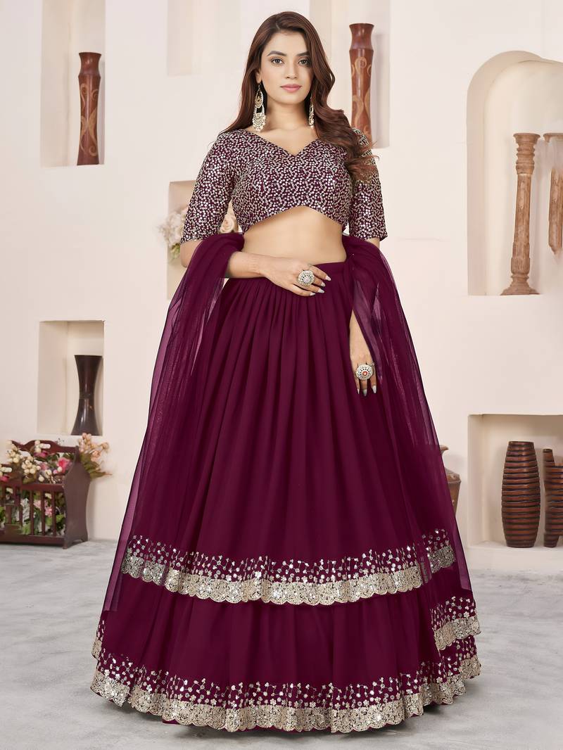 purple georgette embroidered lehenga choli with dupatta