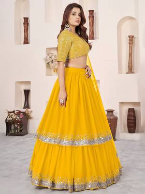 yellow georgette embroidered lehenga choli with dupatta 3