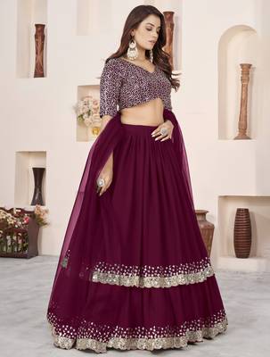 purple georgette embroidered lehenga choli with dupatta 2