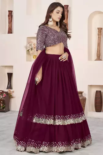 purple georgette embroidered lehenga choli with dupatta