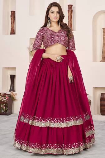 pink georgette embroidered lehenga choli with dupatta