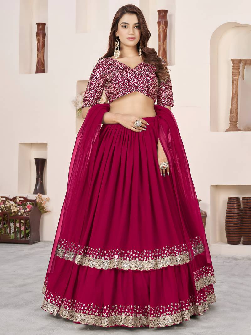 pink georgette embroidered lehenga choli with dupatta
