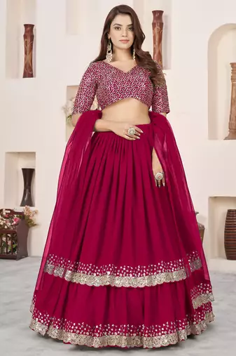 pink georgette embroidered lehenga choli with dupatta