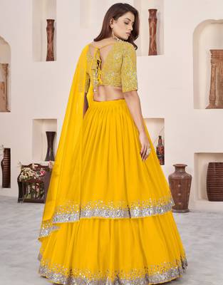yellow georgette embroidered lehenga choli with dupatta 4