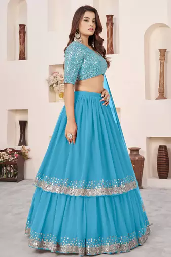 sky blue georgette embroidered lehenga choli with dupatta