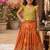 Girls orange soft tissue butterfly print lehenga choli with 3d weaving work