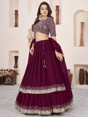 purple georgette embroidered lehenga choli with dupatta 3