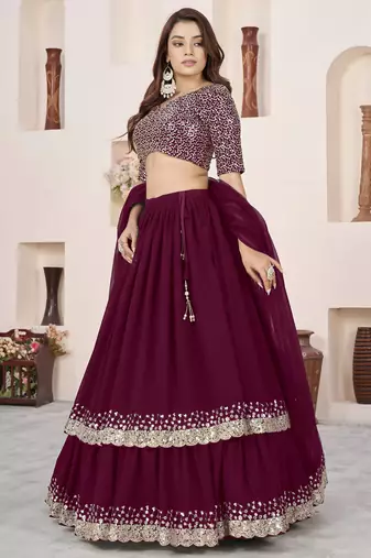 purple georgette embroidered lehenga choli with dupatta
