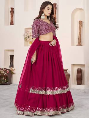 pink georgette embroidered lehenga choli with dupatta 2