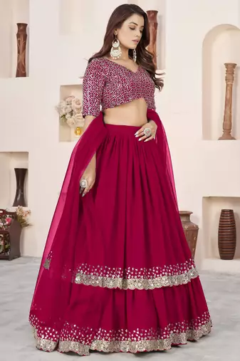pink georgette embroidered lehenga choli with dupatta
